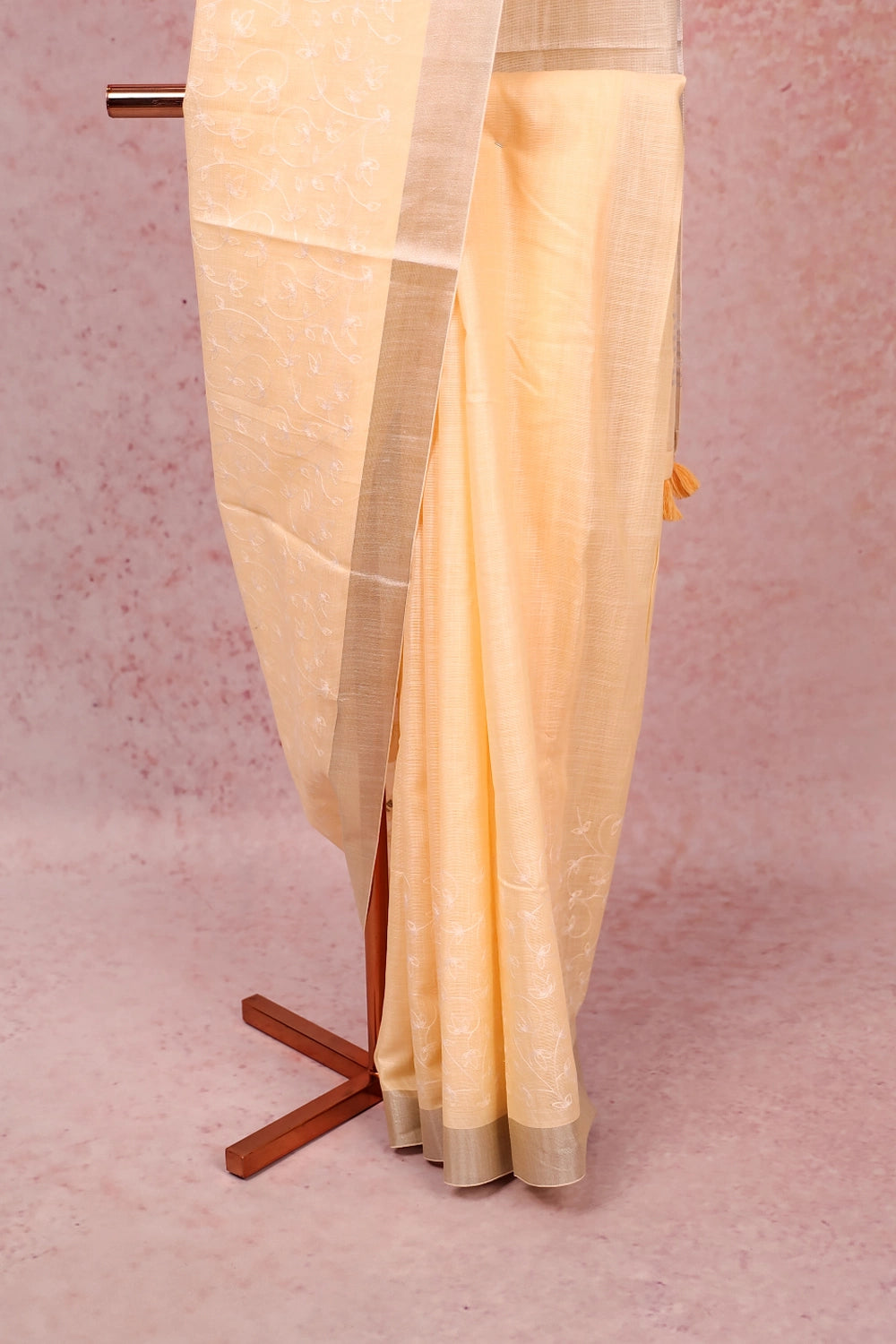Cream Linen Cotton Saree