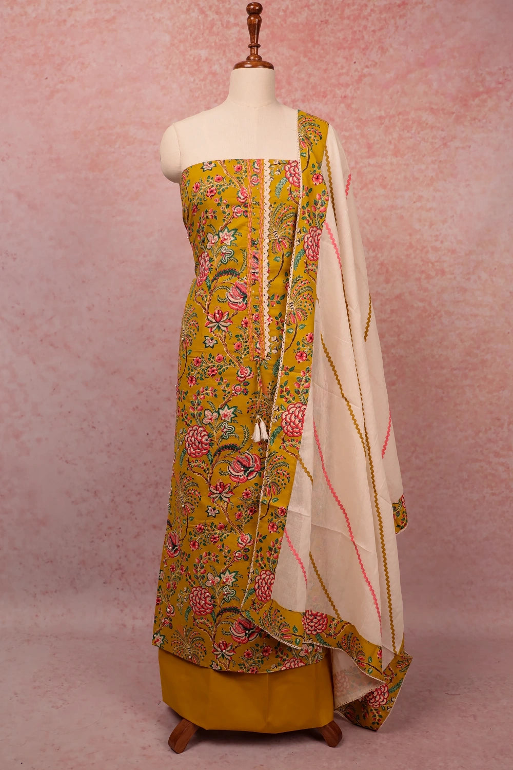 Mustard Yellow Cotton PrintedUnstitched Churidhar Material