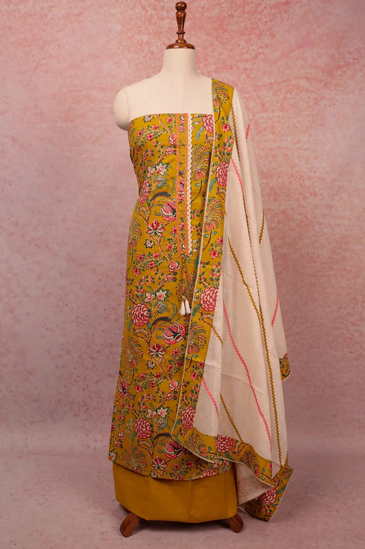 Mustard Yellow Cotton PrintedUnstitched Churidhar Material