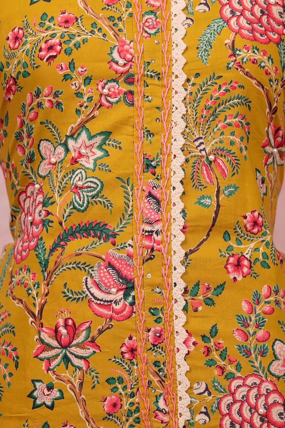 Mustard Yellow Cotton PrintedUnstitched Churidhar Material