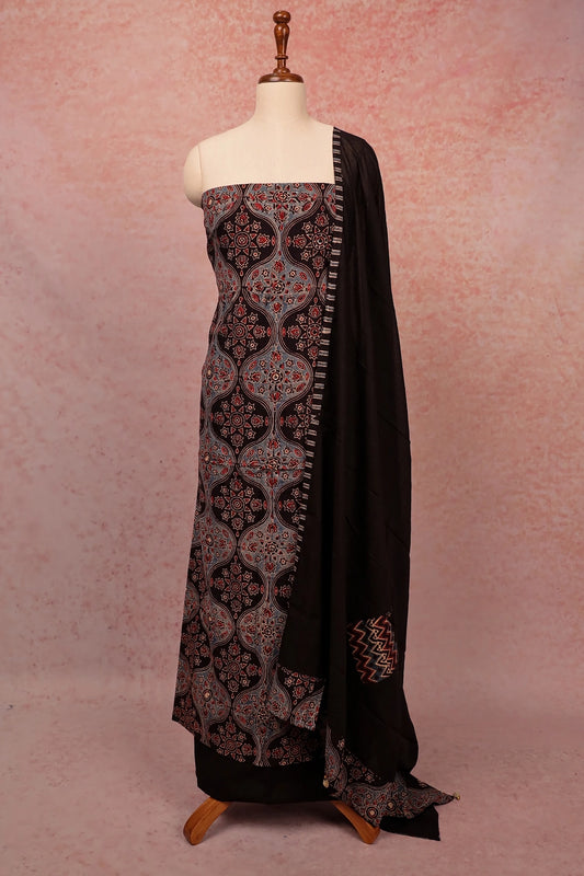 Black Cotton Ajrakh Unstitched Churidar Material