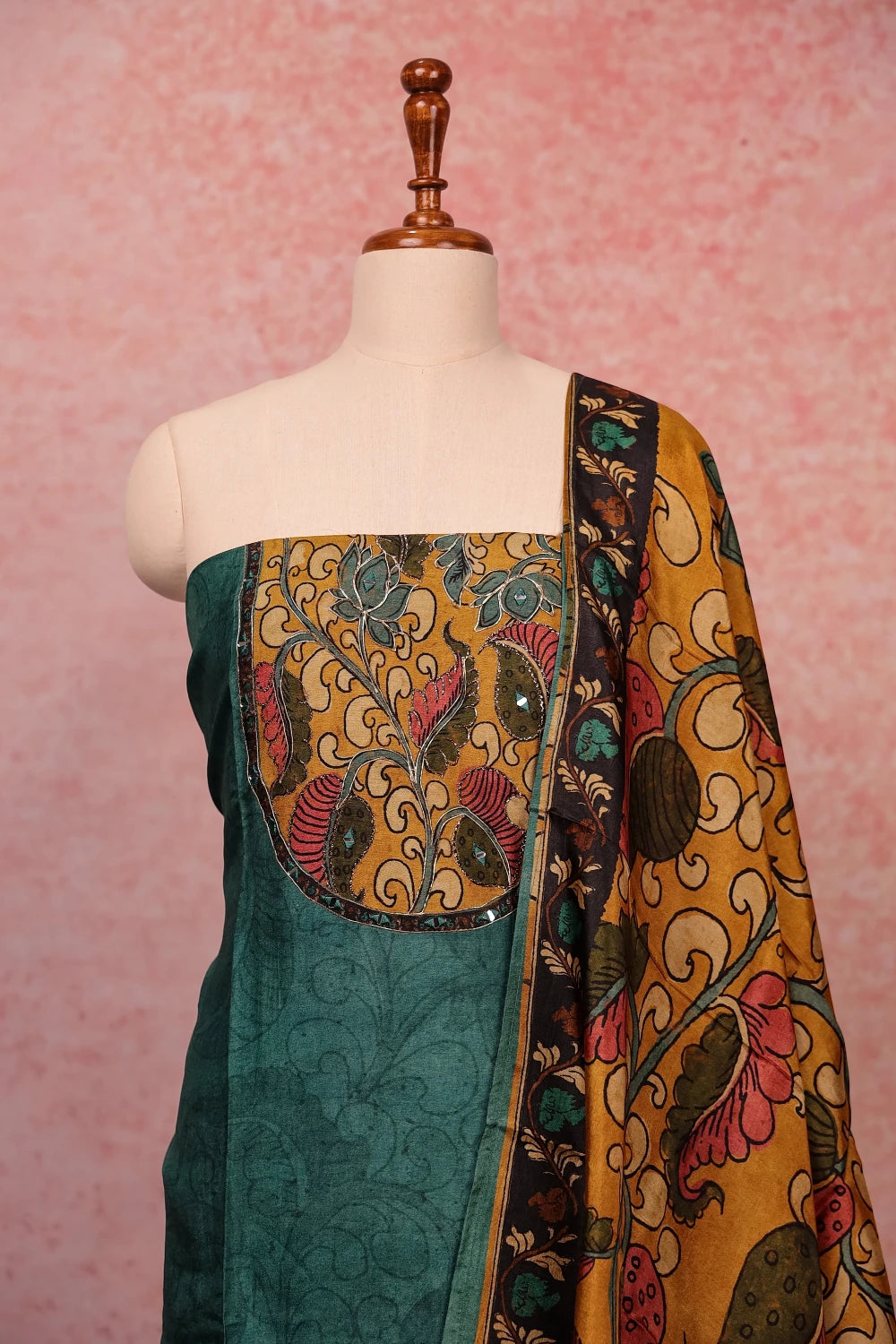 Green Semi Silk Printed Unstitched Churidar Material