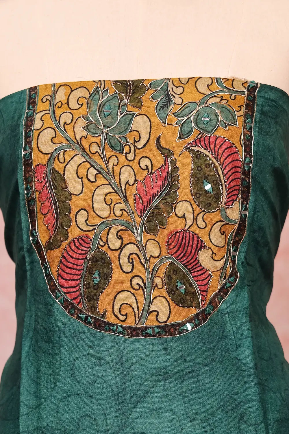 Green Semi Silk Printed Unstitched Churidar Material
