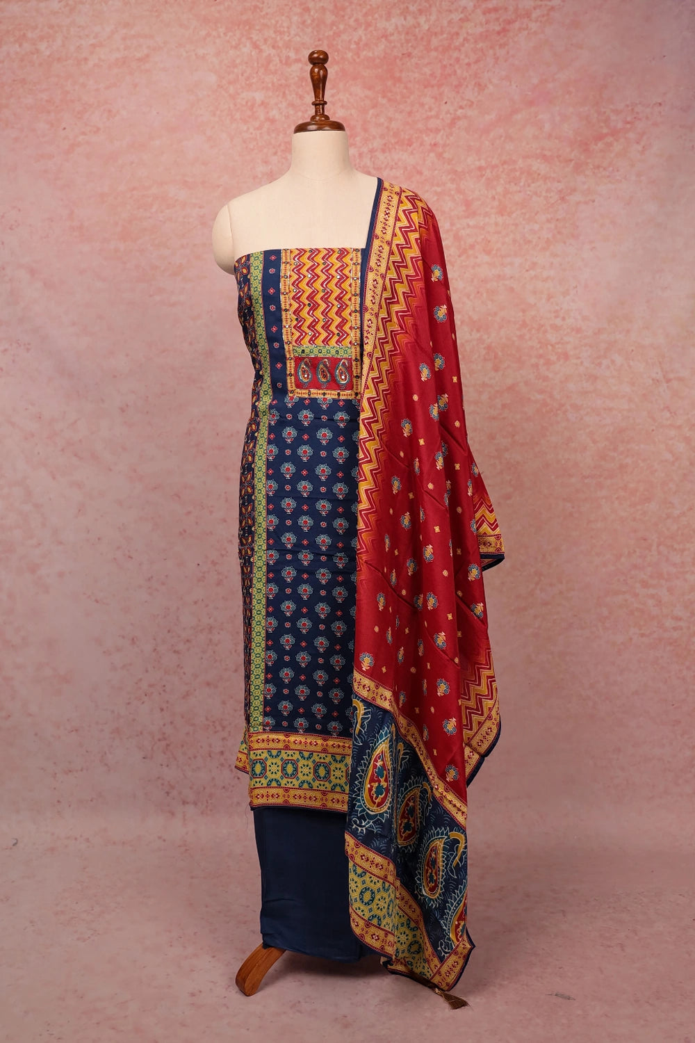 Blue Mascline Printed Unstitched Churidar Material