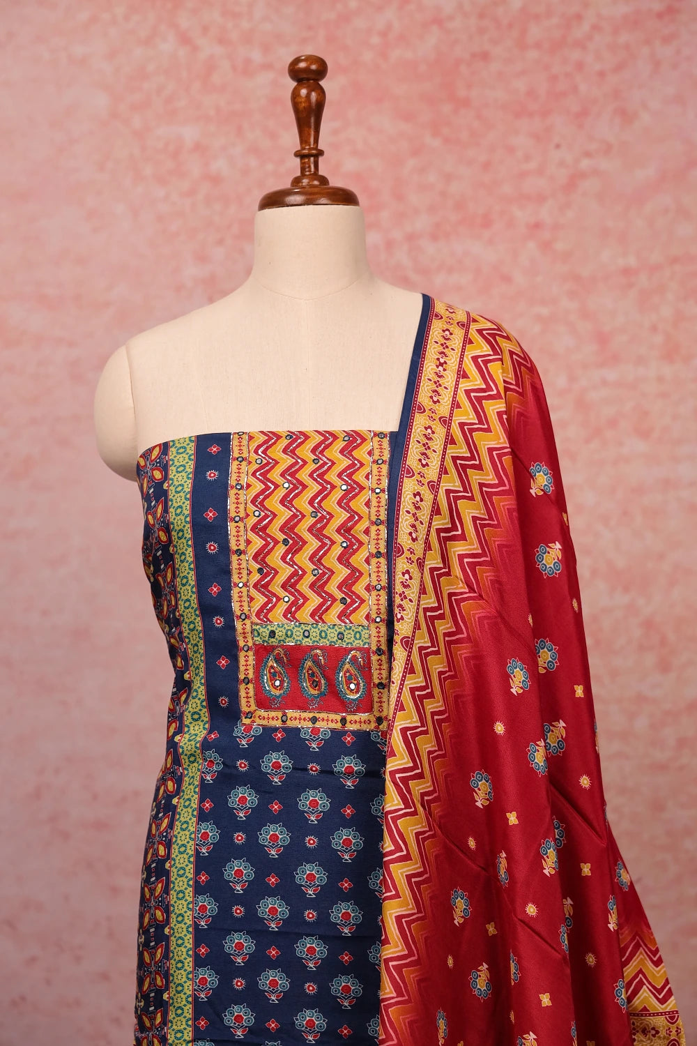 Blue Mascline Printed Unstitched Churidar Material