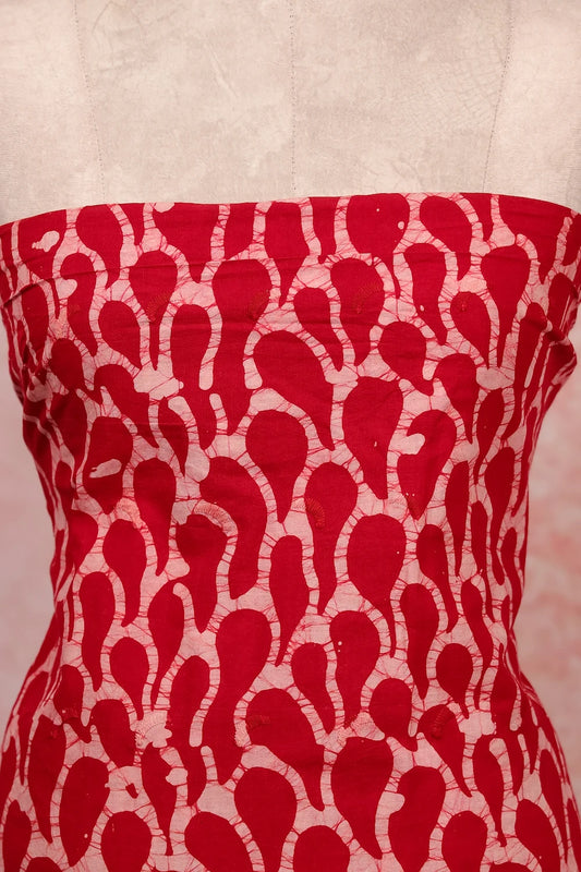 Red Cotton Bathik Printed Unstitched Churidar Material