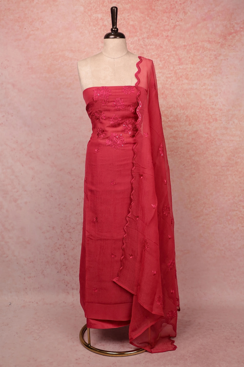 Onion Pink Crush Organza Embroidery Unstitched Churidar Material