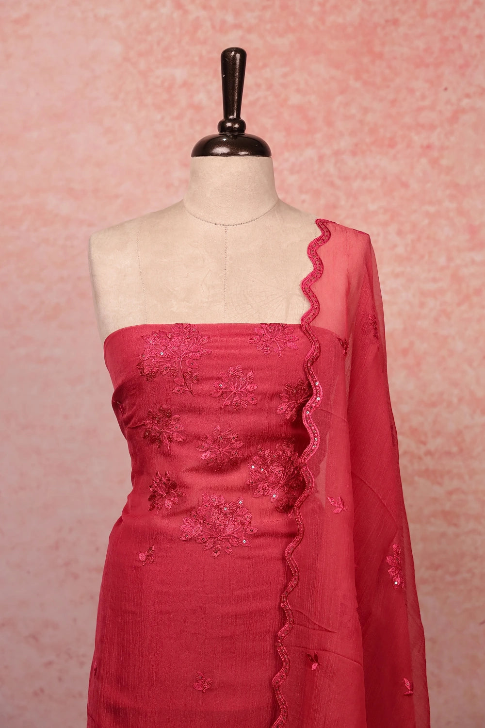 Onion Pink Crush Organza Embroidery Unstitched Churidar Material