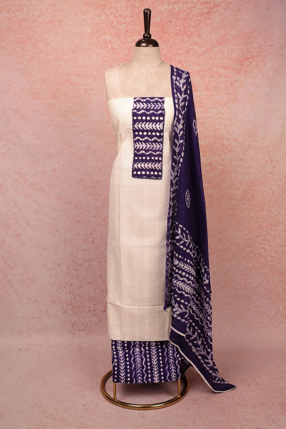 Cream Cotton Plain Body  Unstitched Churidar Material