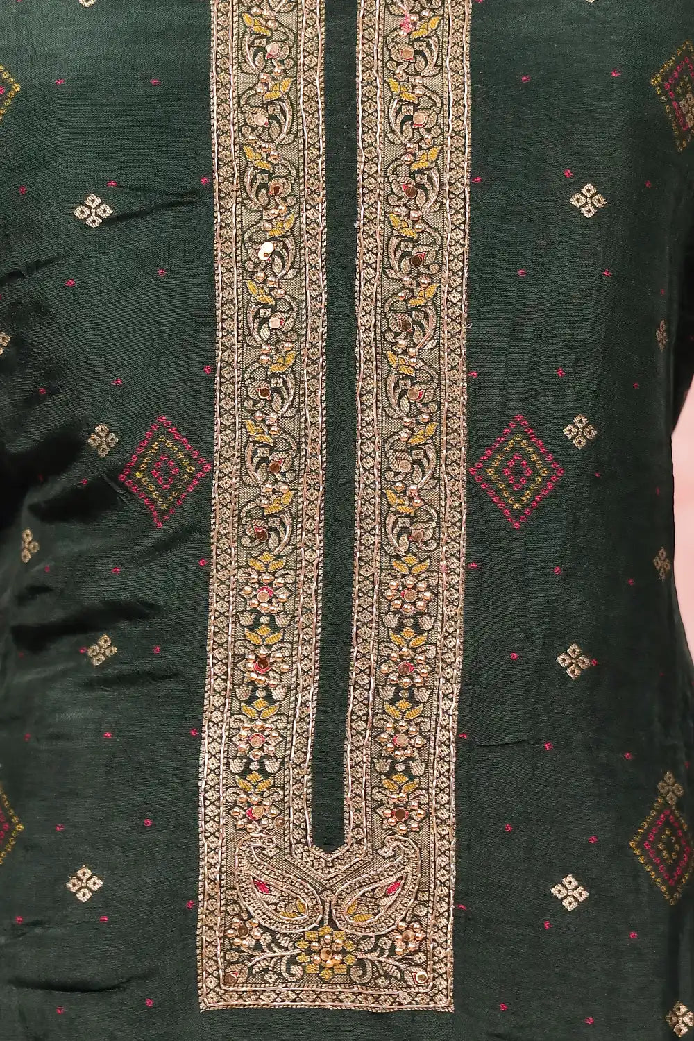 Dark Green Banarasi Banarasi Design Unstitched Churidar Material