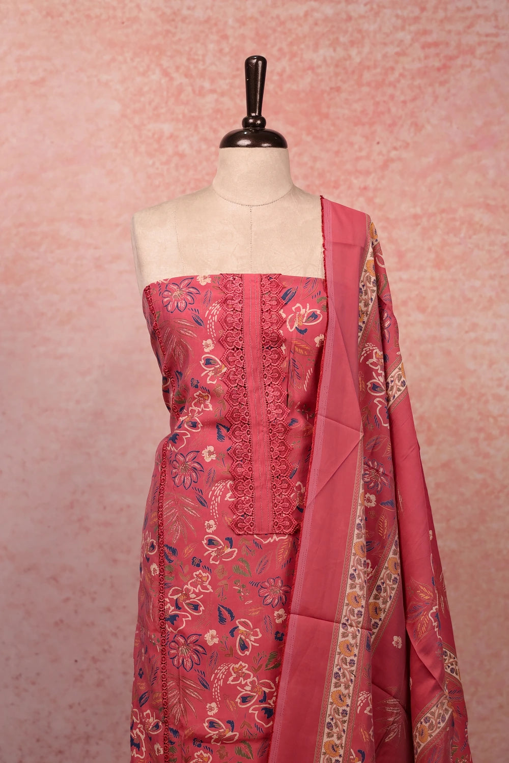 Pink Mascline Printed Unstitched Churidhar Material