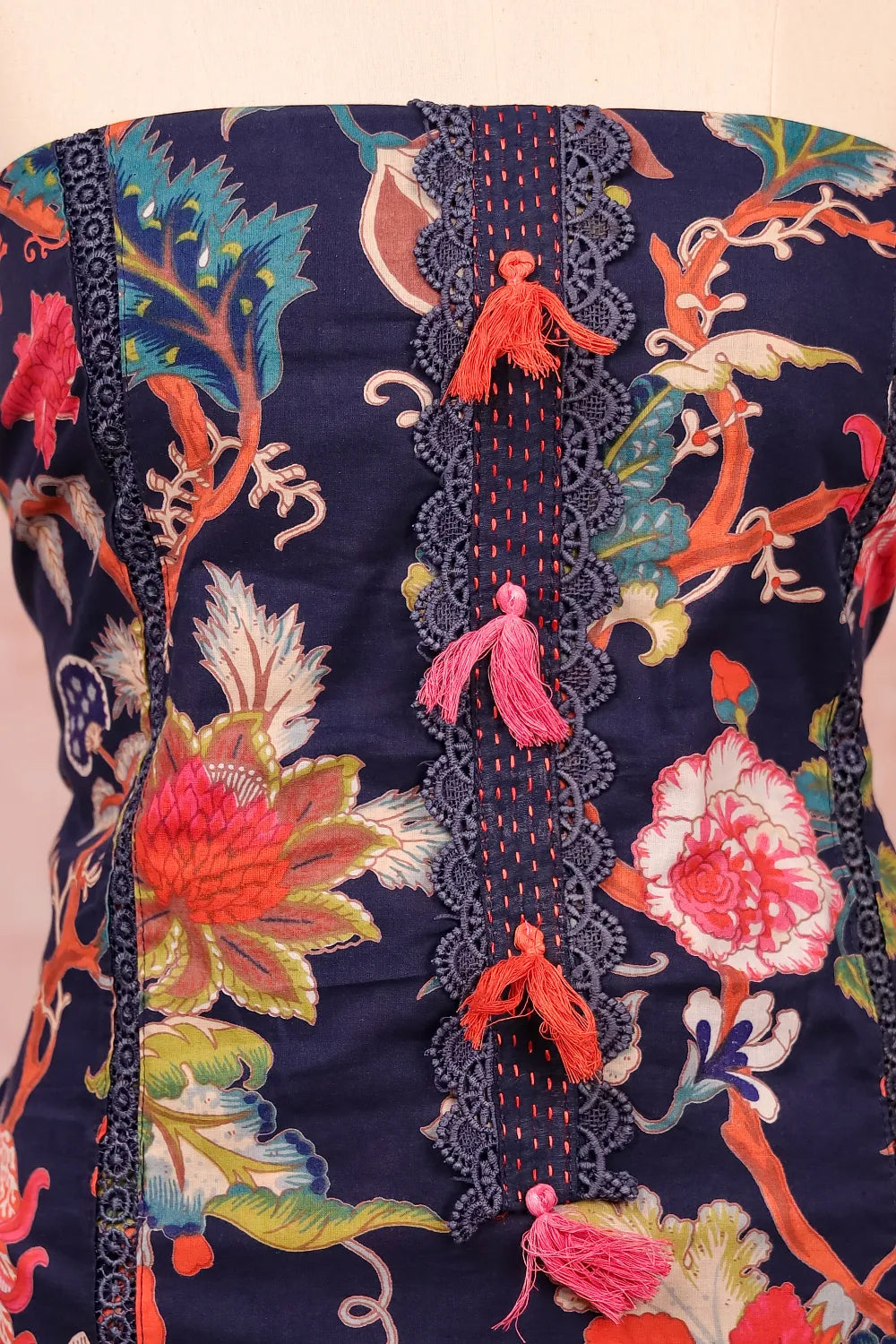 Navy Blue Cotton Printed Unstitched Churidar Material
