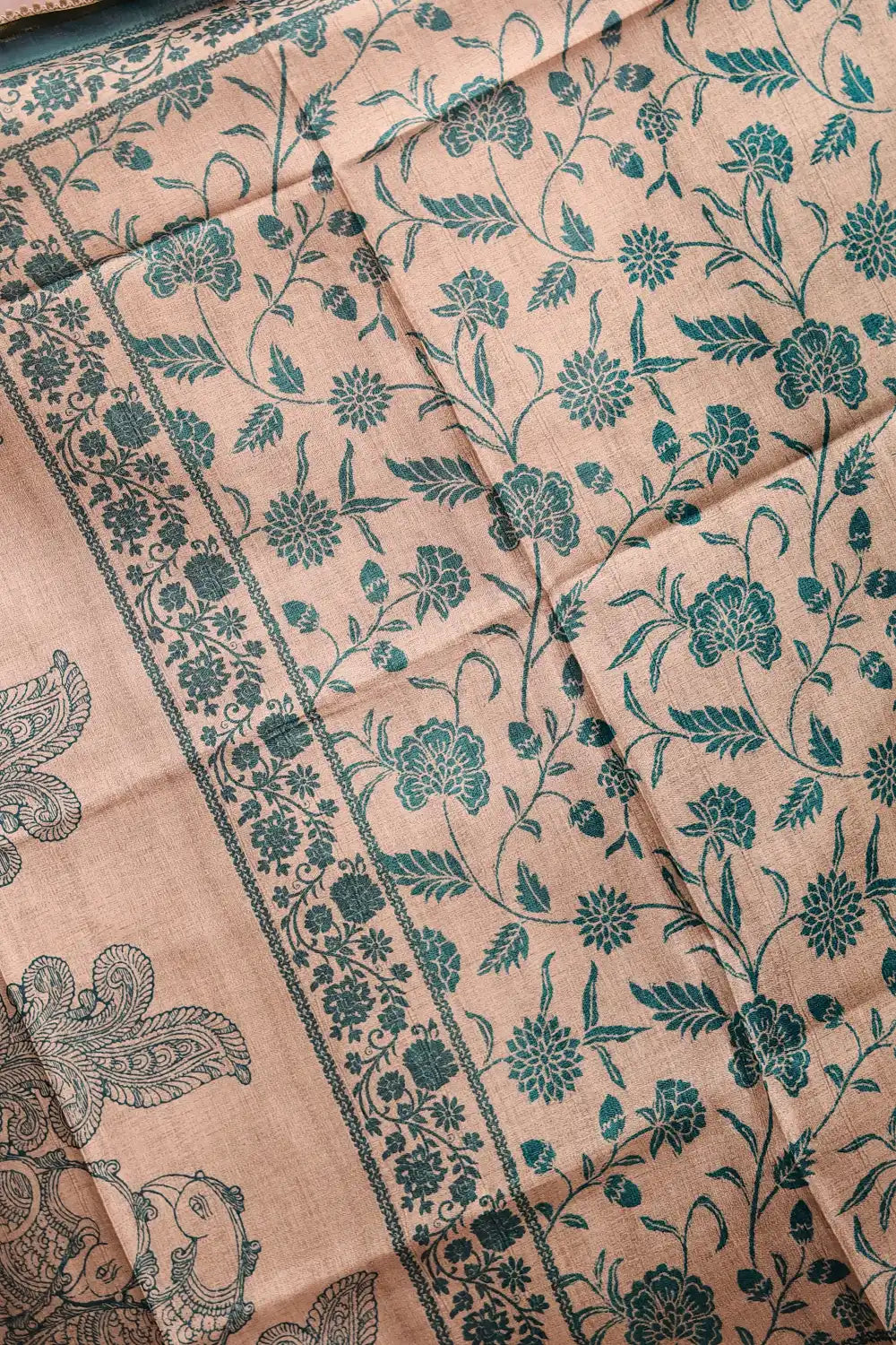 Peacock Green Semi Silk Printed Unstitched Churidr Material