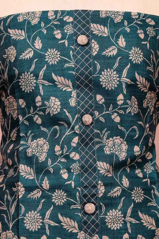 Peacock Green Semi Silk Printed Unstitched Churidr Material