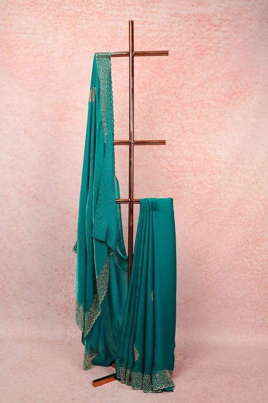 Sapphire Green Velvet Organza Saree