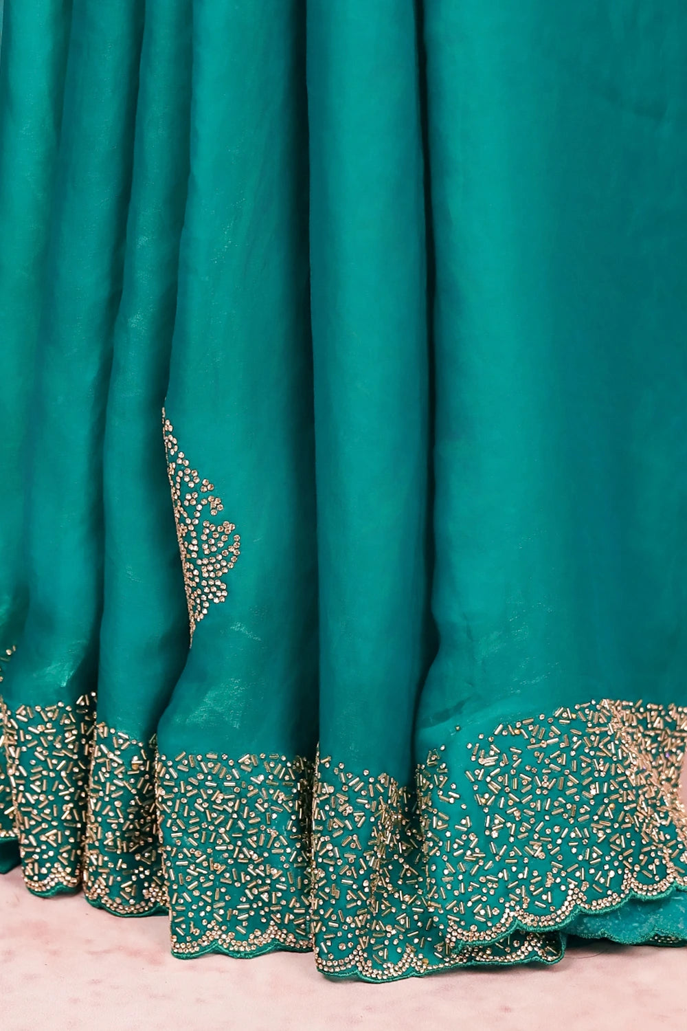 Sapphire Green Velvet Organza Saree