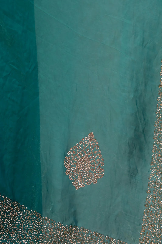 Sapphire Green Velvet Organza Saree
