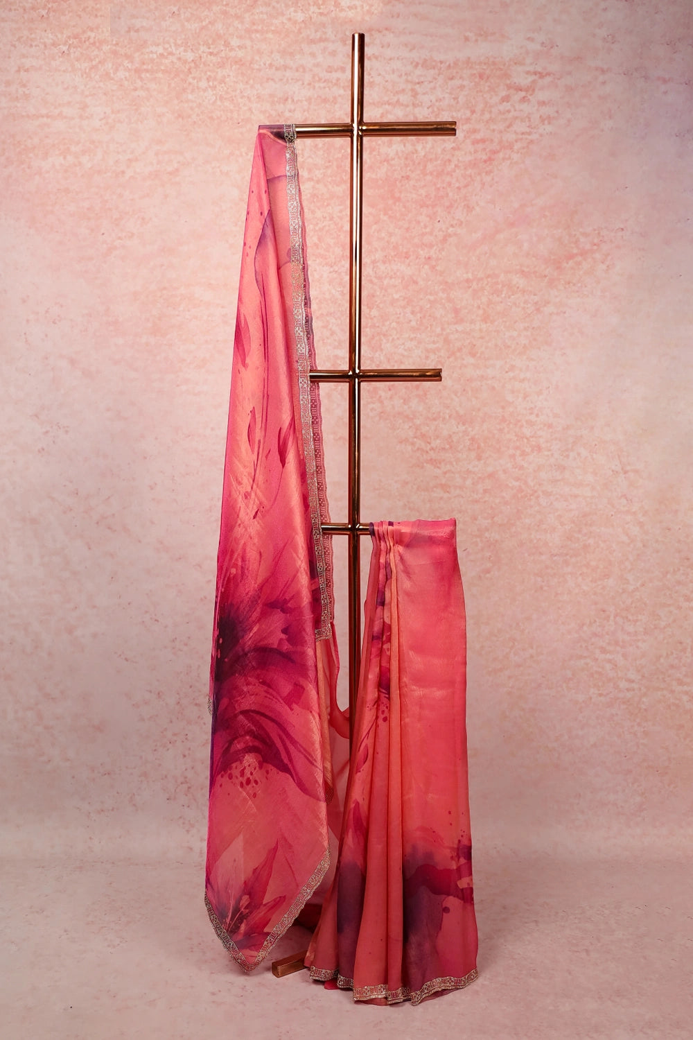 Onion Pink Velvet Organza Saree