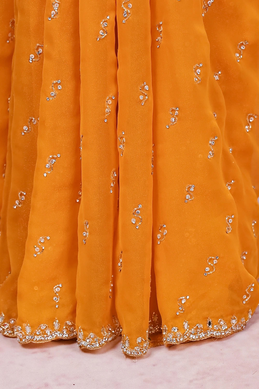 Mustard Yellow Velvet Organza Saree