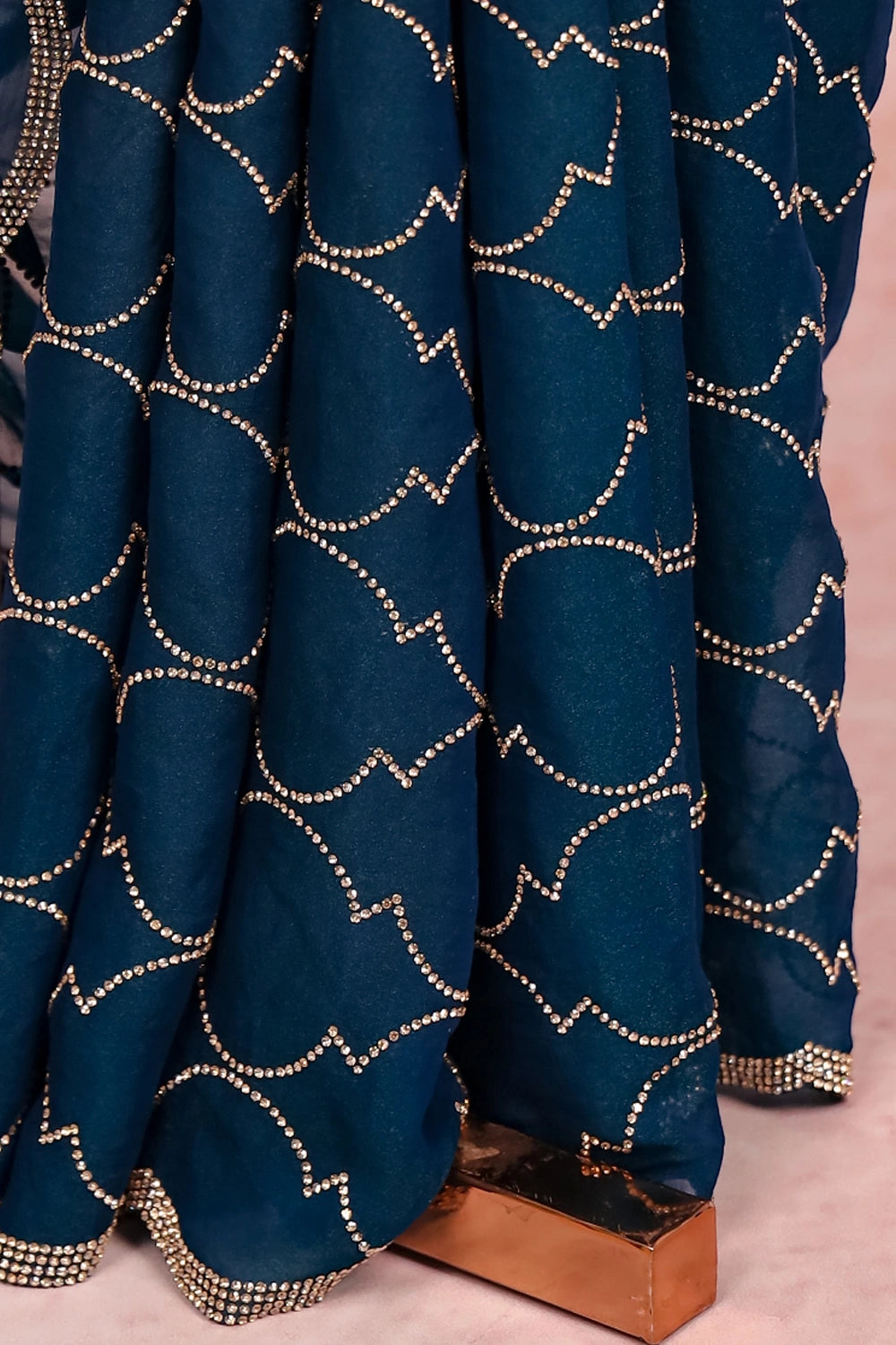 Peacock Blue Velvet Organza Saree