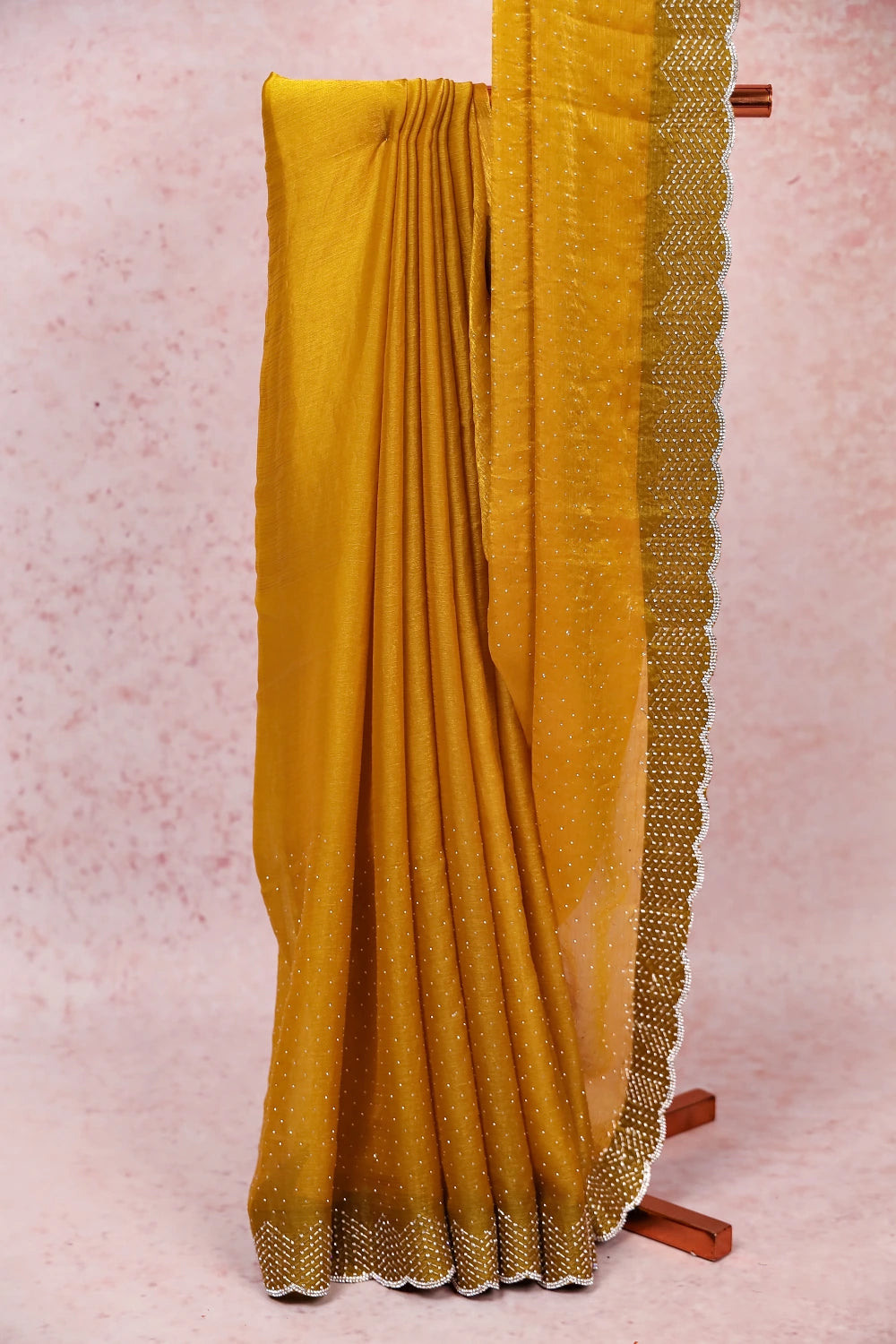 Yellow Velvet Organza Saree