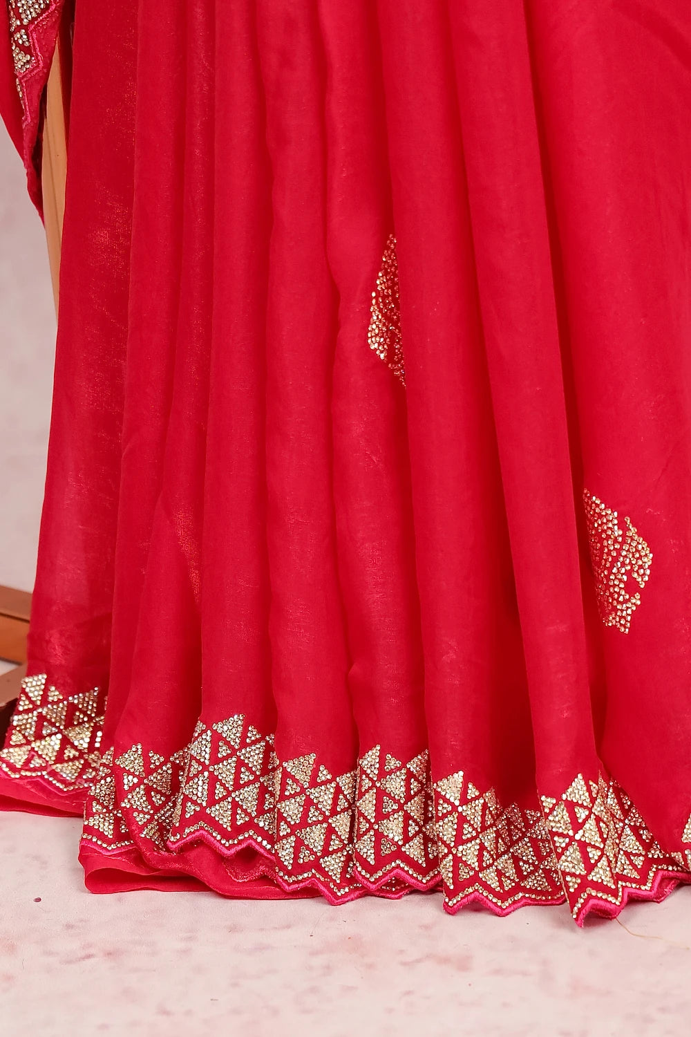 Pink Velvet Organza Saree