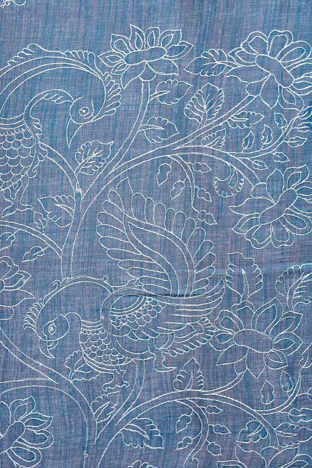 Teal Blue Semi Linen Saree