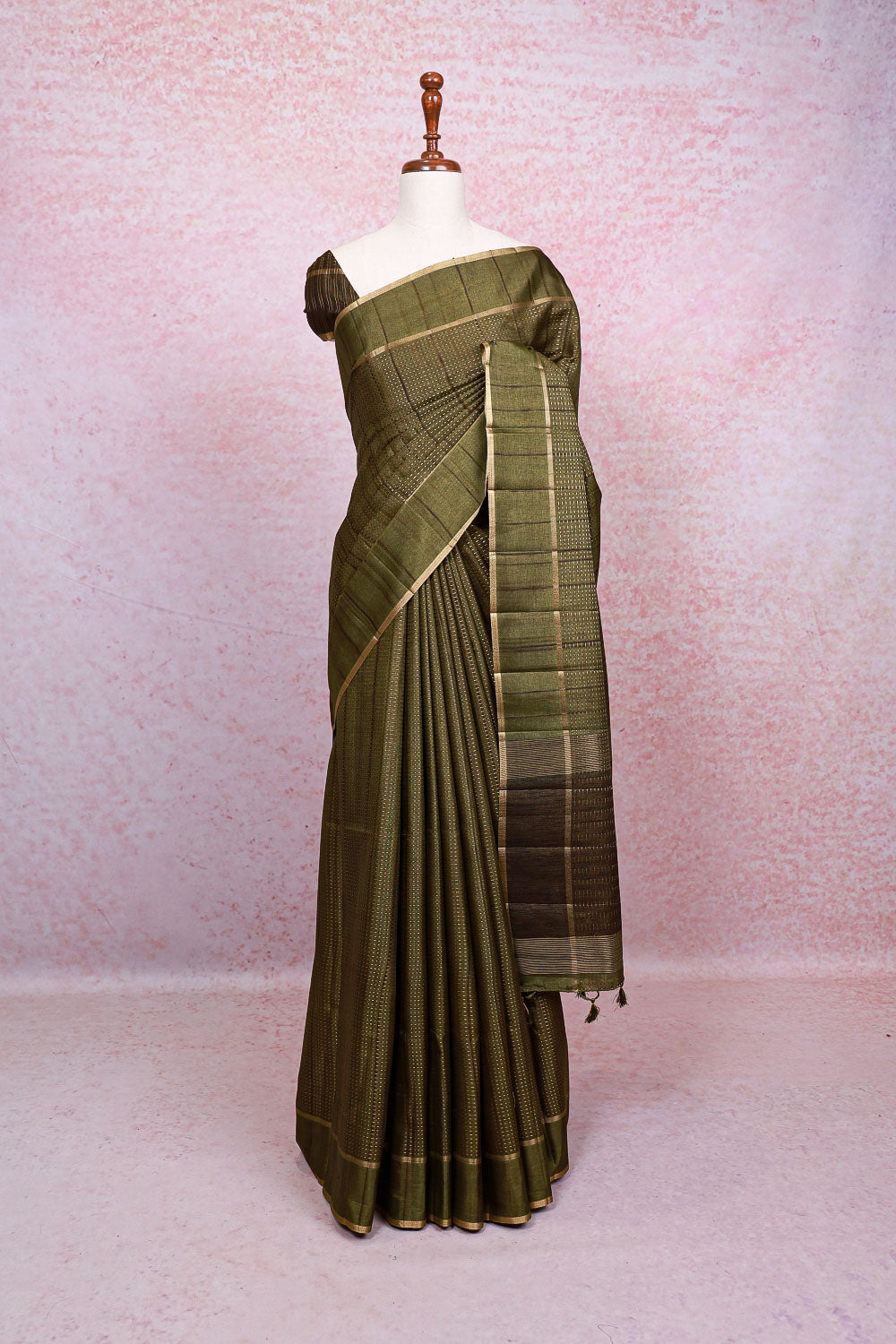 Olive Green Semi Tussar Saree