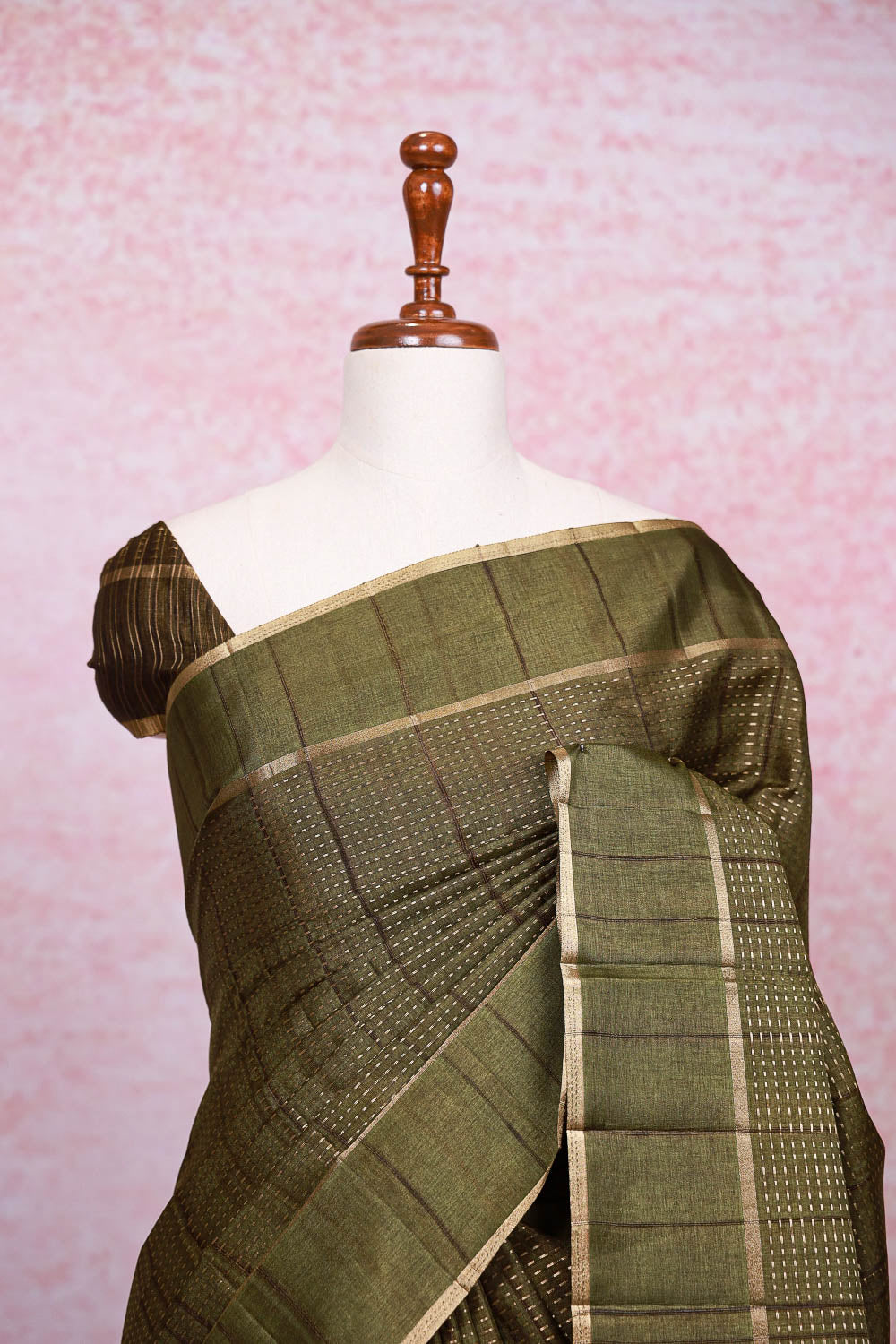 Olive Green Semi Tussar Saree