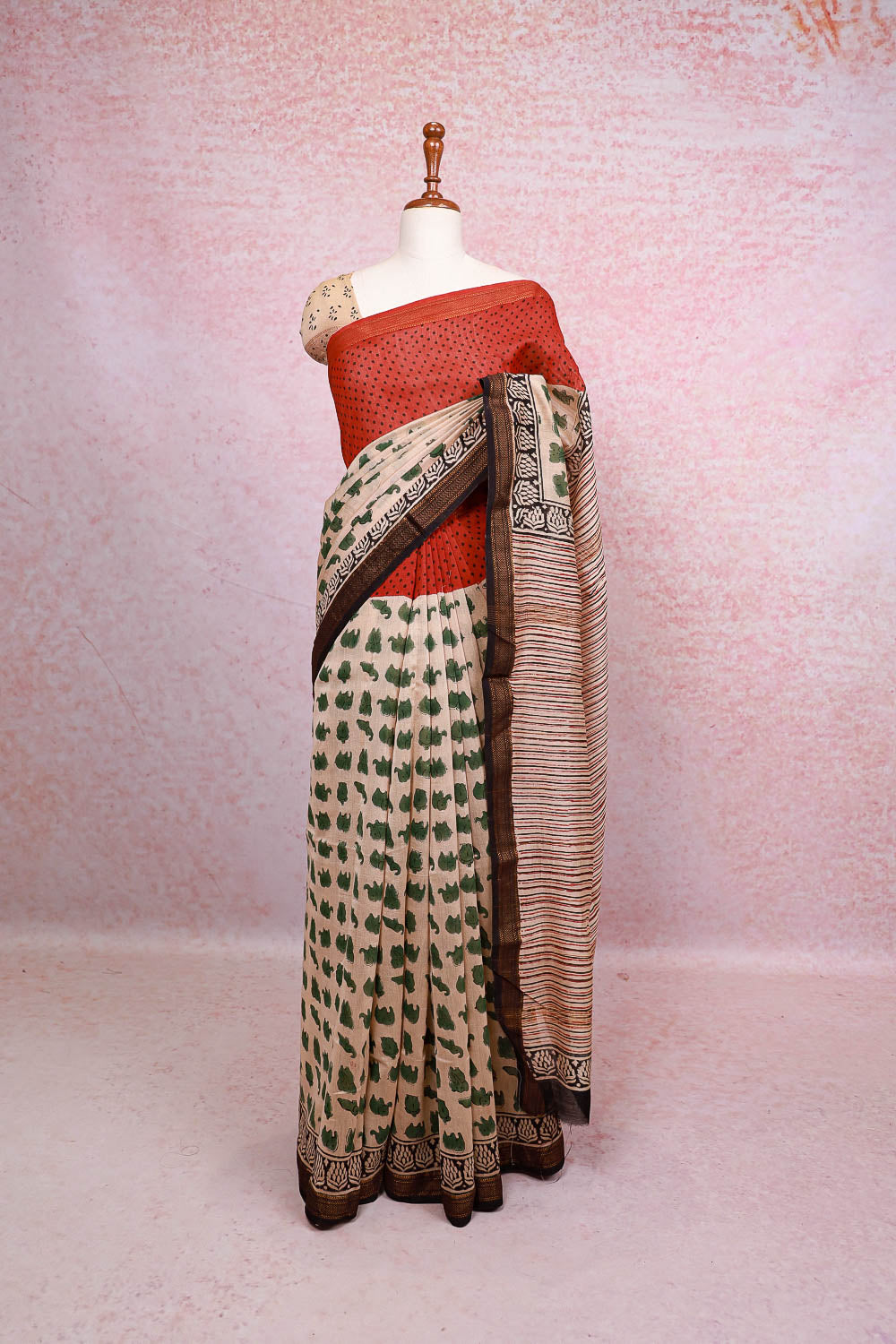 Cream Chanderi Silk Saree