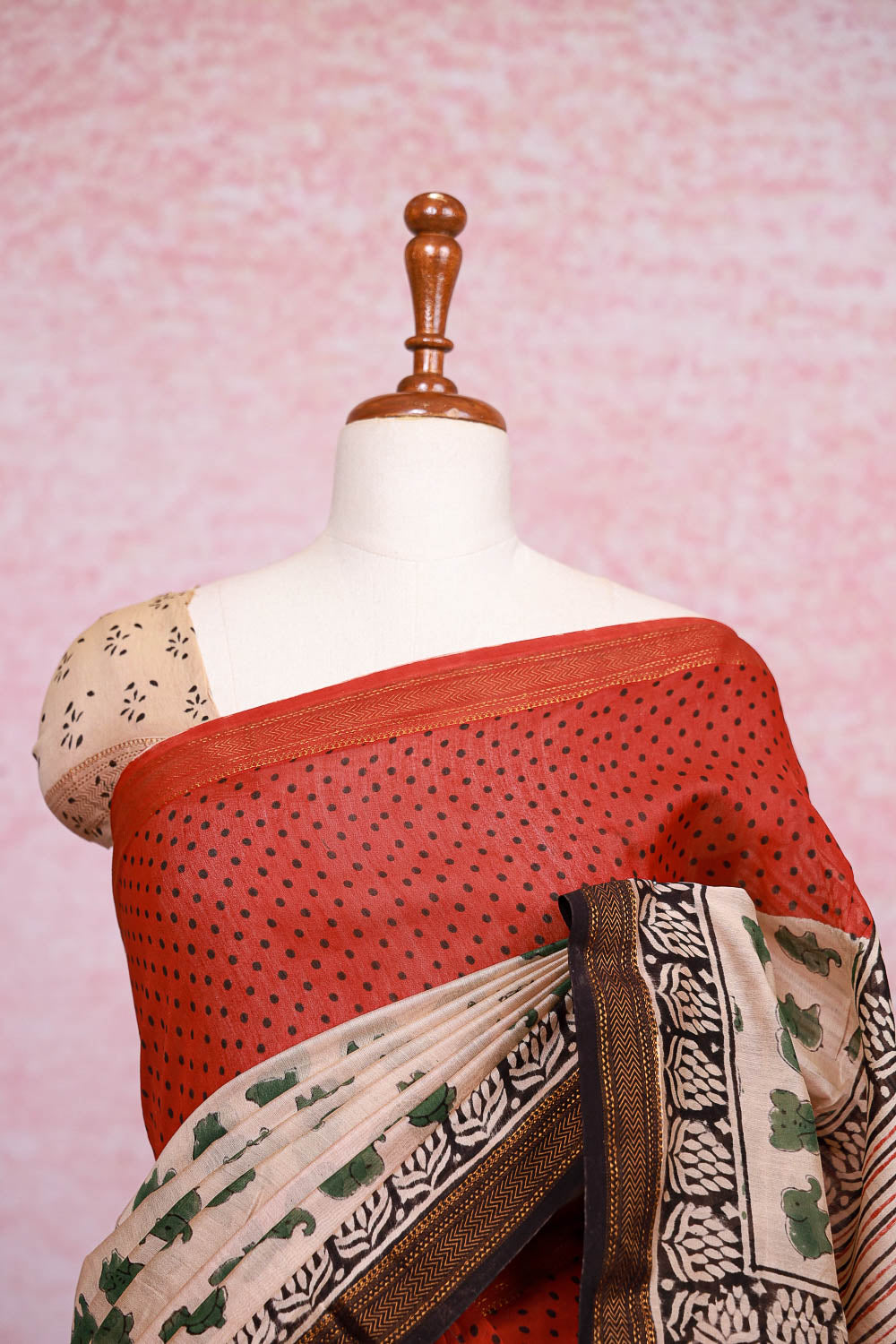 Cream Chanderi Silk Saree