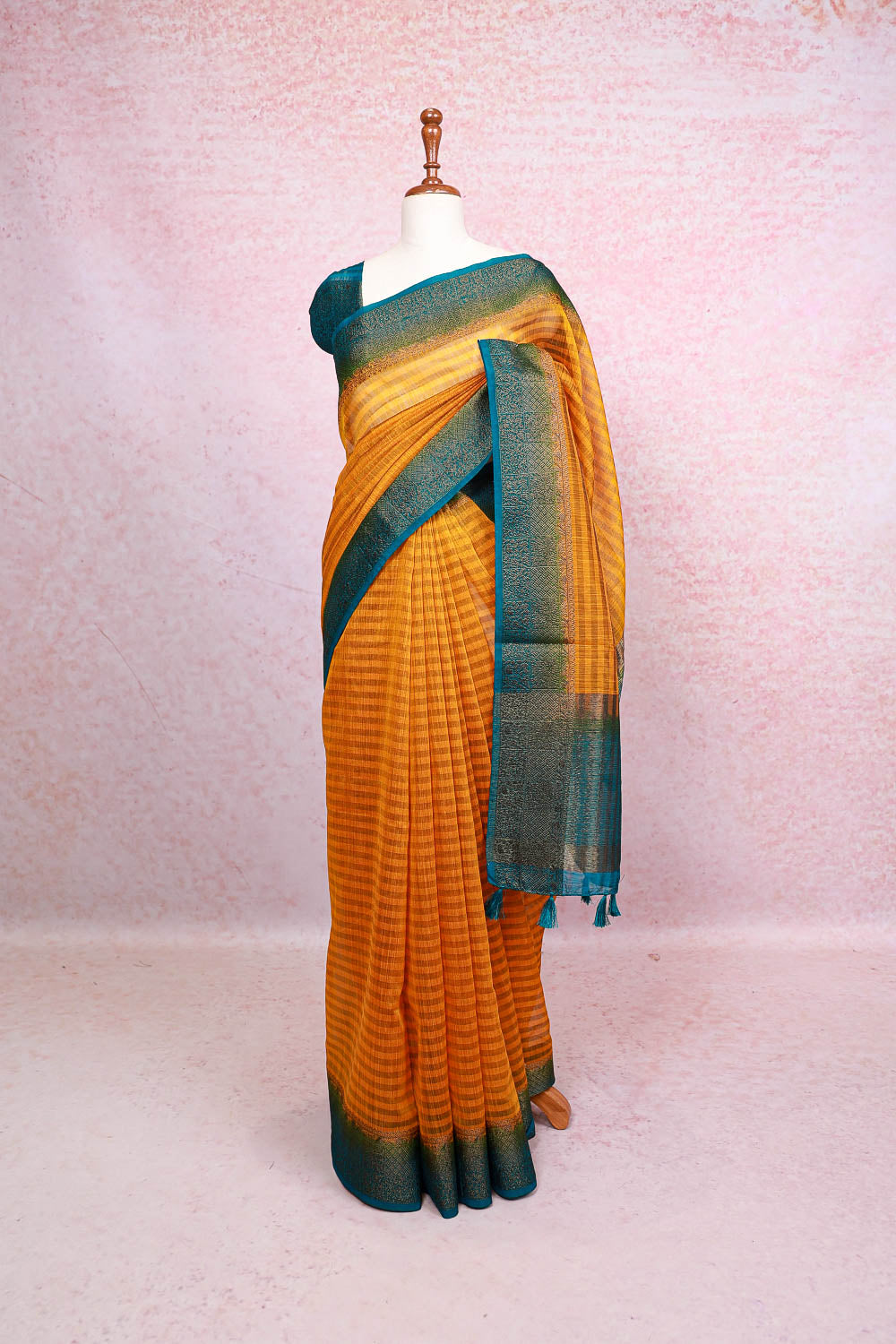 Mustard Yellow Semi Jute Saree
