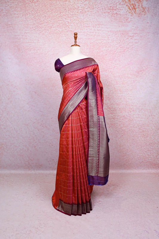 Rust Orange Semi Silk Saree