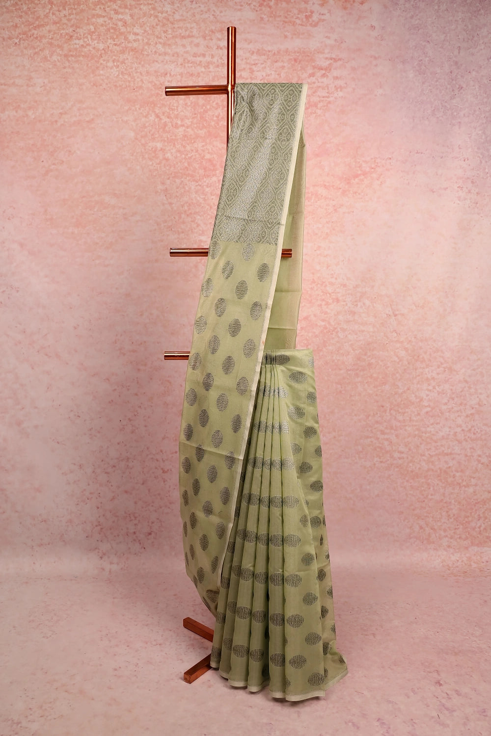 Pista Green Cotton Silk Saree