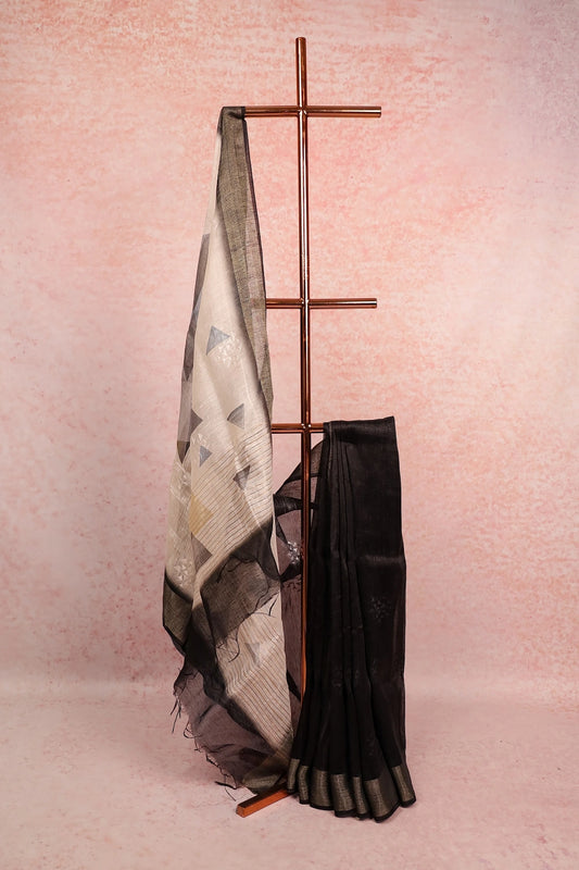 Cream Jute Silk Saree