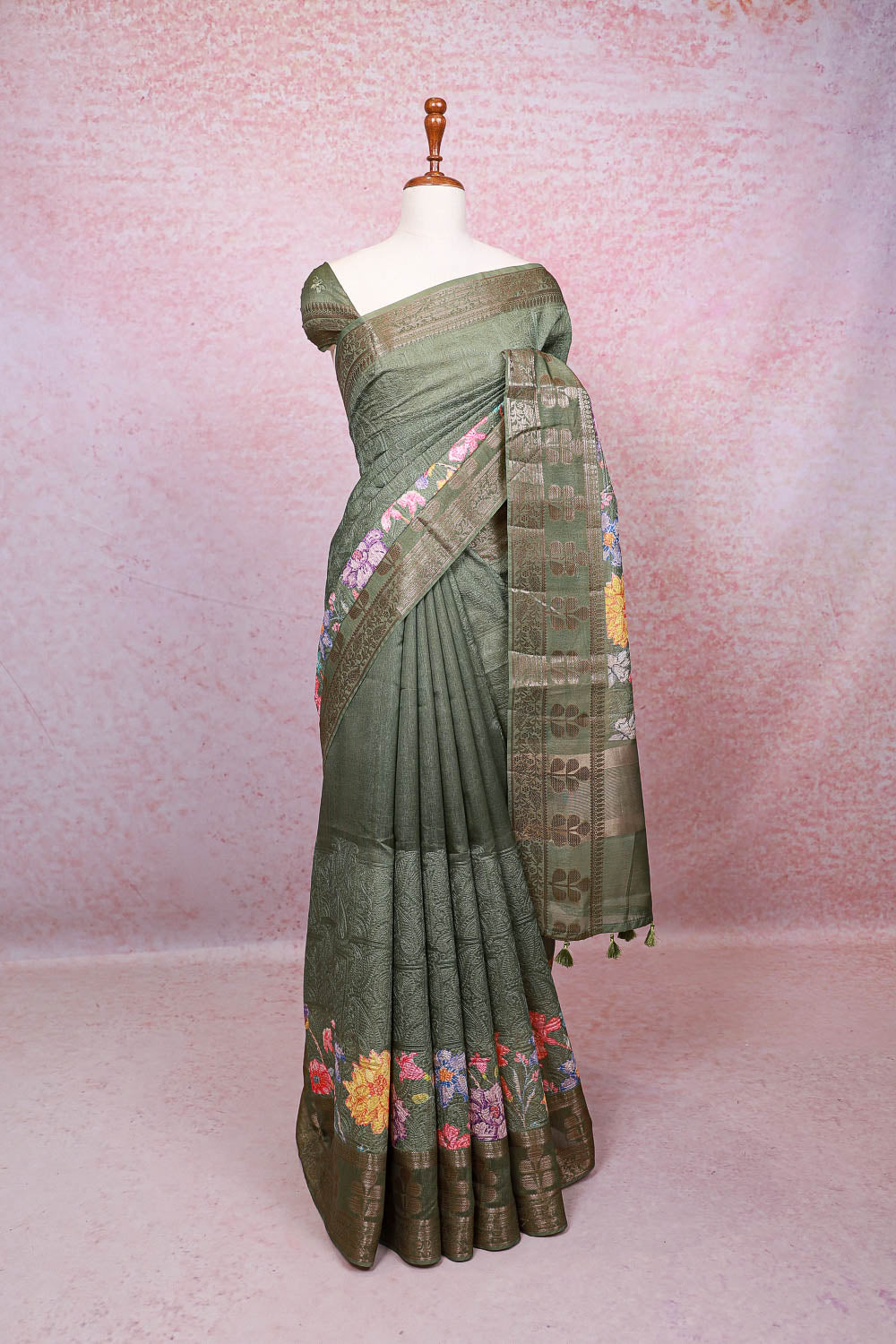 Green Semi Tussar Saree