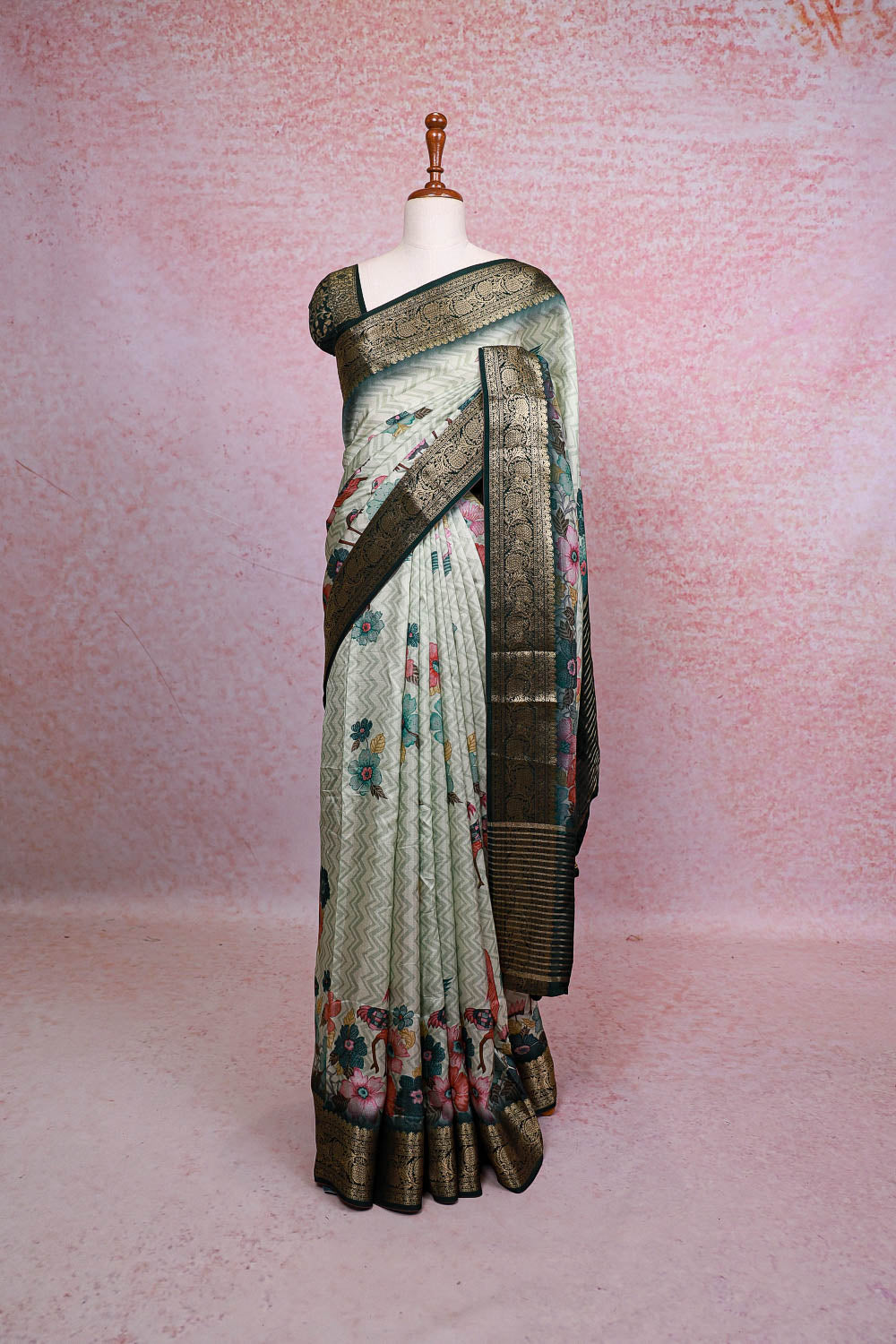 Pastel Green Semi Silk Saree