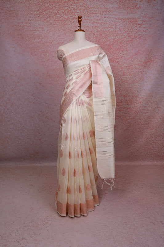 Cream Semi Jute Saree