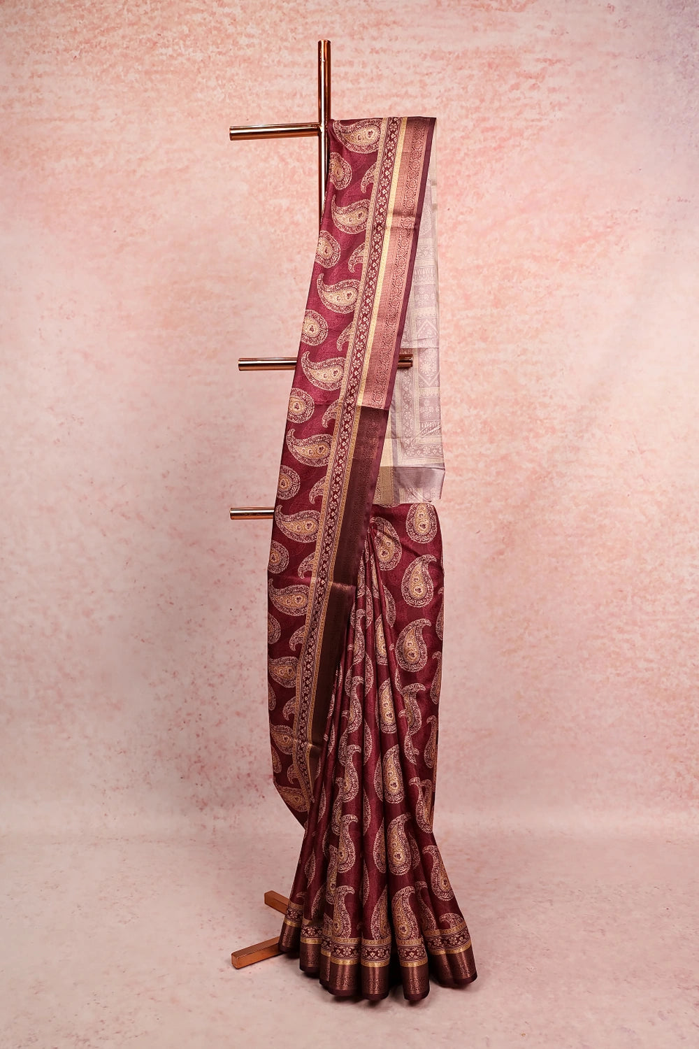 Wine Red Semi Silk Saree