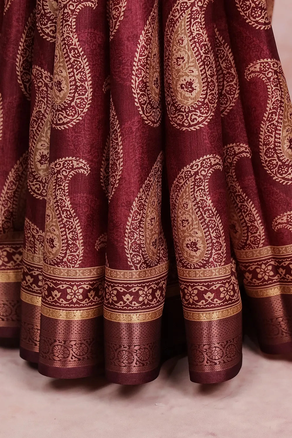 Wine Red Semi Silk Saree