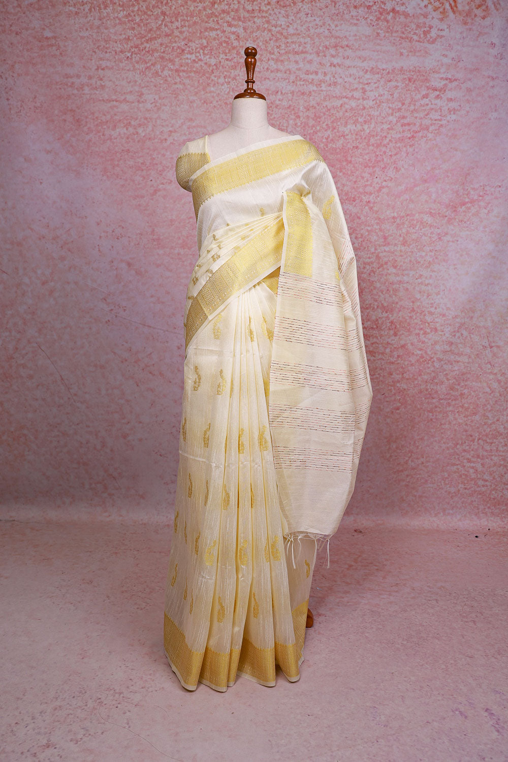 Cream Semi Jute Saree