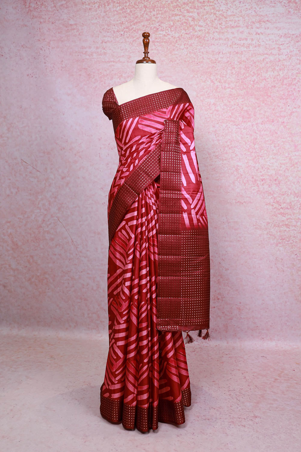 Maroon Semi Jute Saree - Seematti