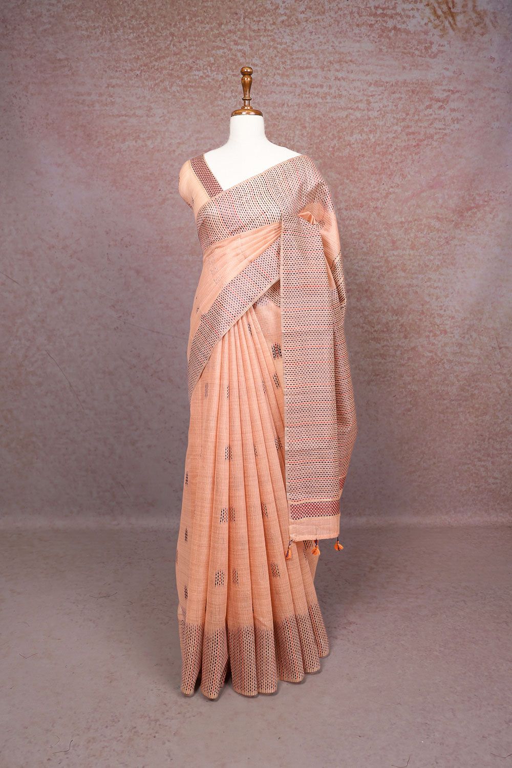 Peach Semi Jute Saree