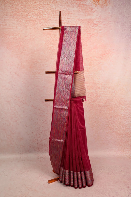 Wine Semi Jute Saree