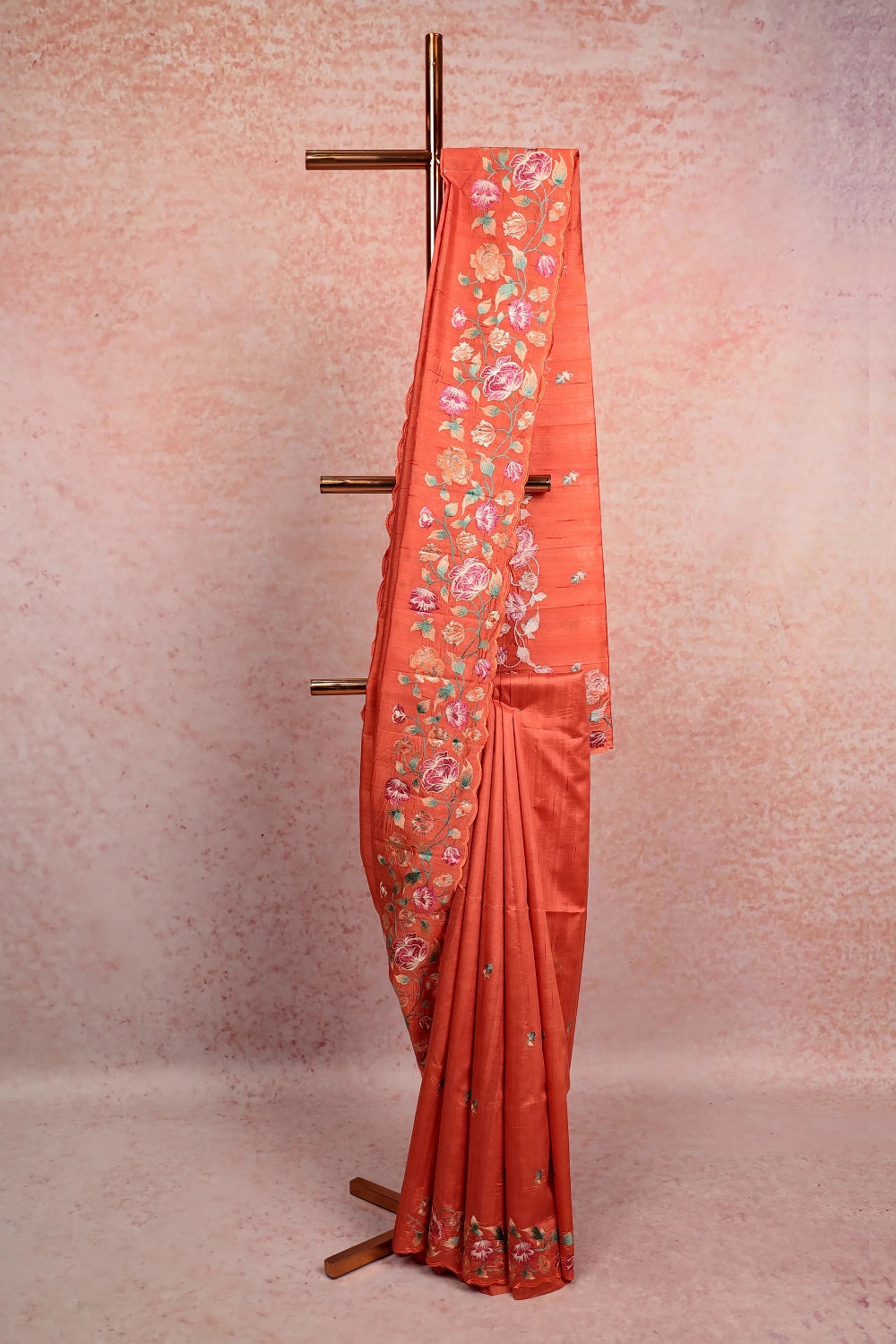 Brick Color Semi Jute Saree