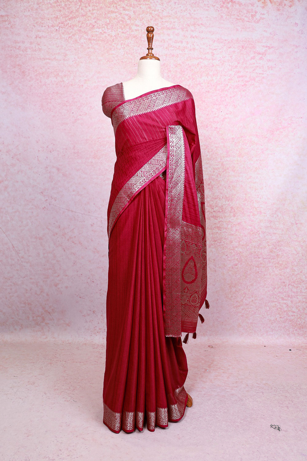 Beet Root Color Semi Crepe Saree
