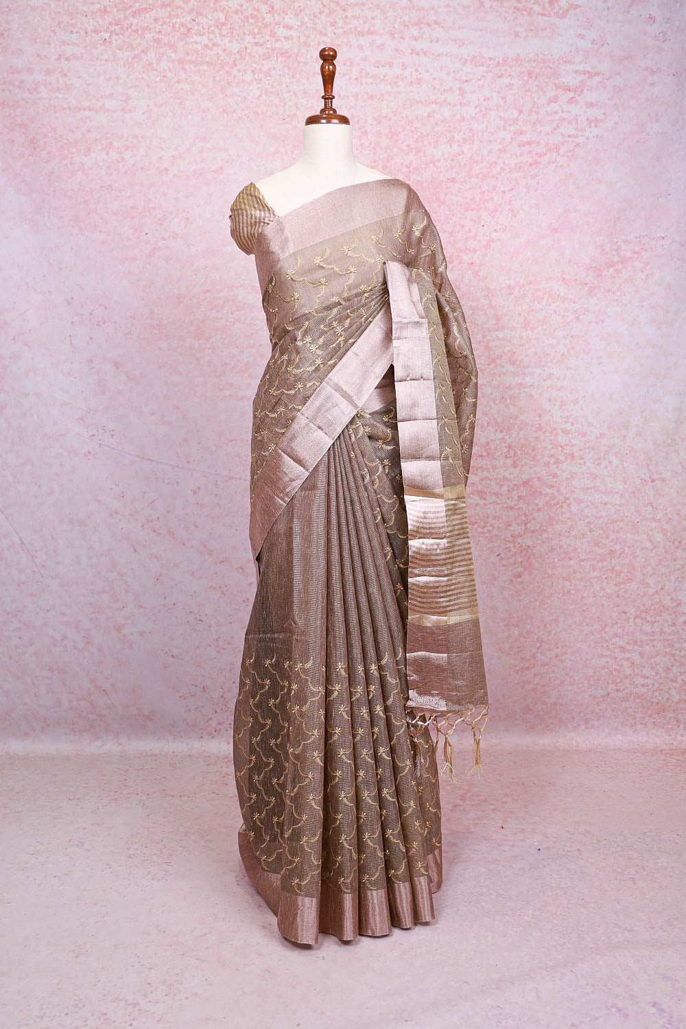 Grey Semi Tissue Saree
