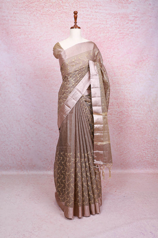 Grey Semi Tissue Saree