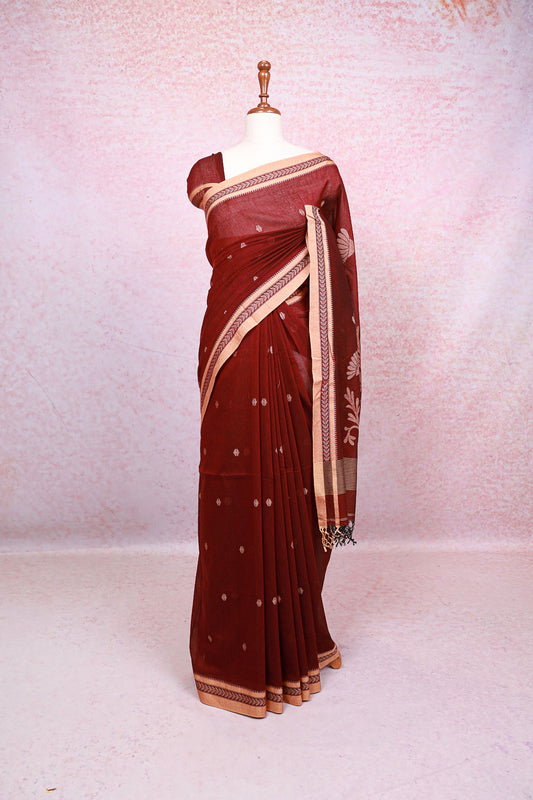 Maroon Mul Cotton Saree