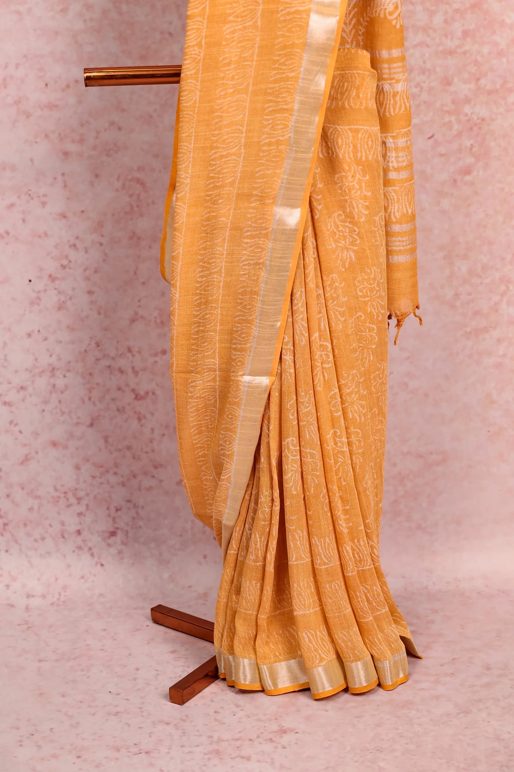 Carrot Color Semi Linen Saree